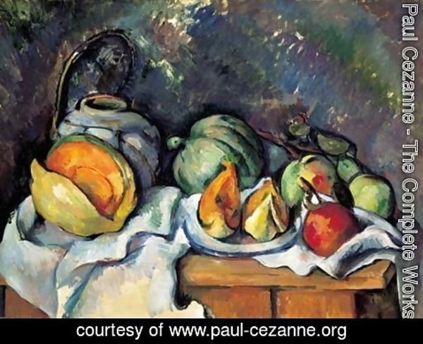Paul Cezanne - Nature morte aux fruits et pot de gingembre
