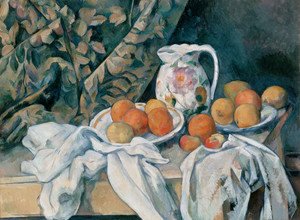 Paul Cezanne - Still Life With Curtain And Flowered Pitcher