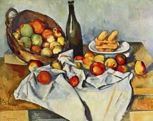 Paul Cezanne - Still life with bottle and apple basket