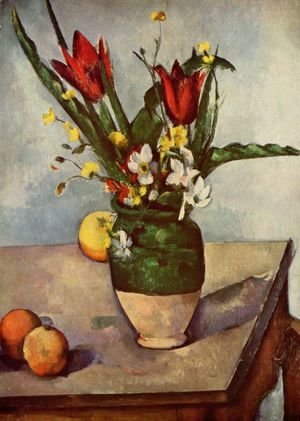 Paul Cezanne - Still life, tulips and apples