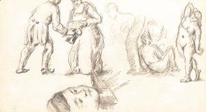 Trois etudes Tete de Paul Cezanne fils, Rencontre d'une femme et d'un homme et Trois baigneuses