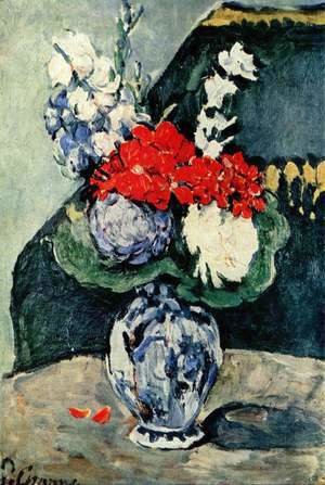 Still life, Delft vase with flowers