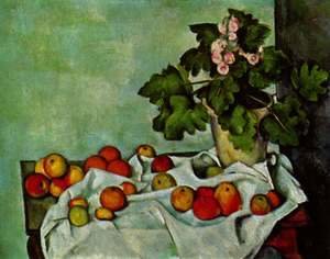 Paul Cezanne - Still life with fruits geraniums Stock