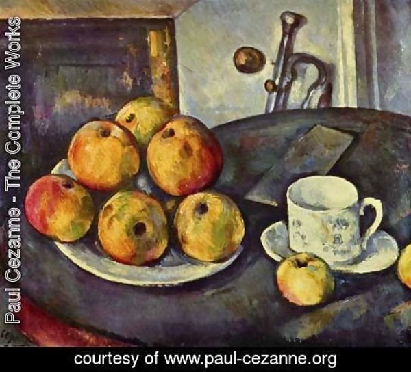 Paul Cezanne - Still life with bottle and apple basket 2