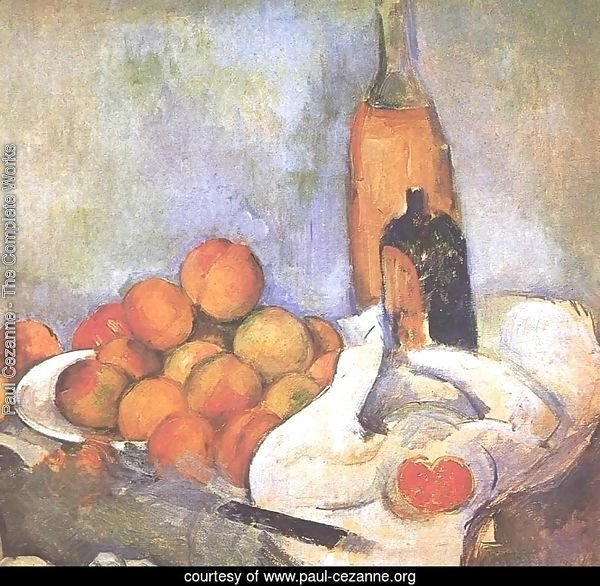 Still life with bottles and apples