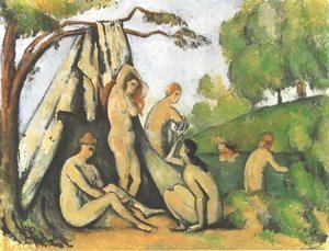 Bathers in front of a tend