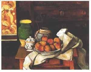 Vessels  Fruit And Cloth In Front Of A Chest