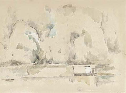 Arbres, mur et surface d'eau