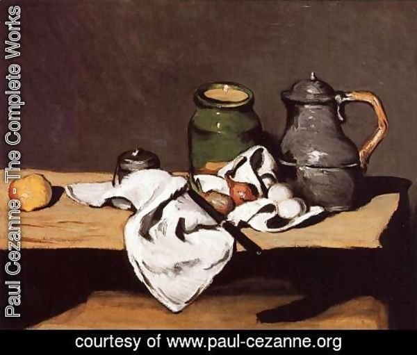Paul Cezanne - Still Life with Green Pot and Pewter Jug