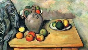 Still life, jug and fruits on a table