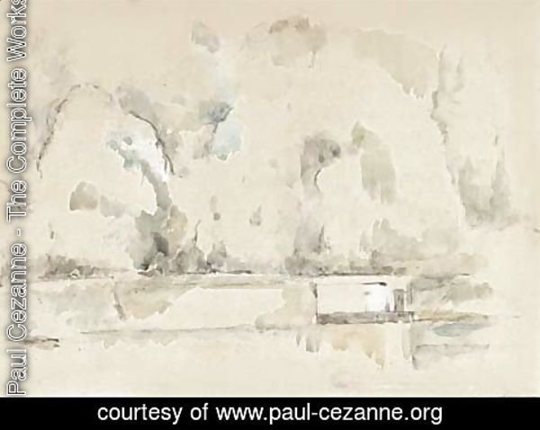 Paul Cezanne - Arbres, mur et surface d'eau