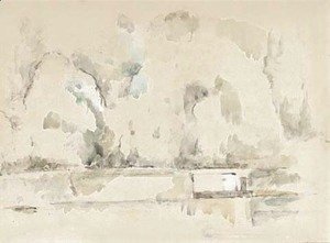 Paul Cezanne - Arbres, mur et surface d'eau