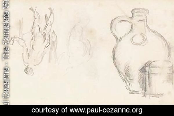 Paul Cezanne - Etudes Pot et cruche en terre et Baigneuse