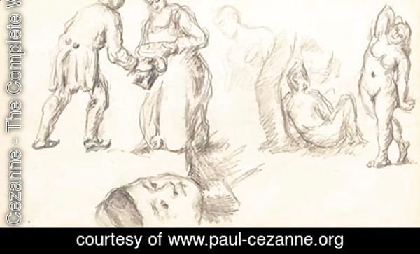 Paul Cezanne - Trois etudes Tete de Paul Cezanne fils, Rencontre d'une femme et d'un homme et Trois baigneuses