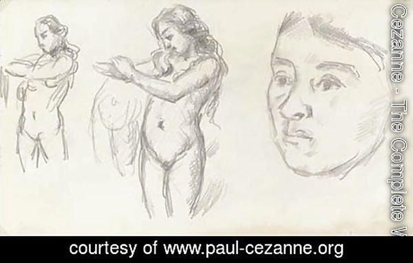 Etudes d'une baigneuse s'essuyant et Tete de Madame Cezanne