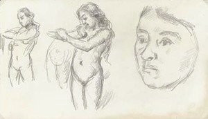 Etudes d'une baigneuse s'essuyant et Tete de Madame Cezanne