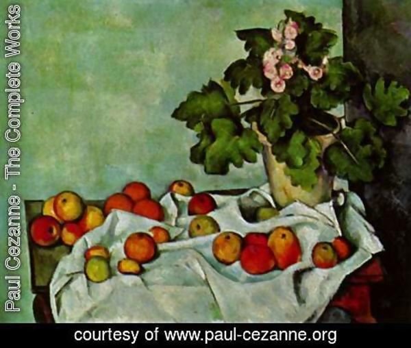 Paul Cezanne - Still life with fruits geraniums Stock
