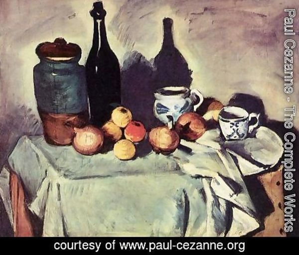 Paul Cezanne - Still Life   Post  Bottle  Cup And Fruit