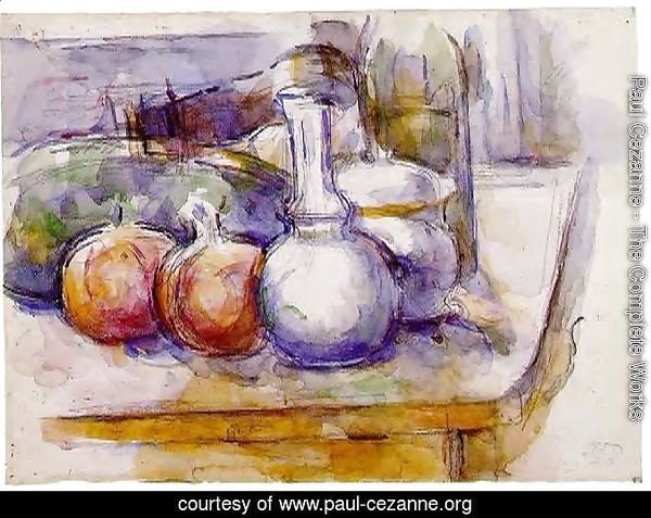 Still Life With Carafe  Sugar Bowl  Bottle  Pommegranates And Watermelon