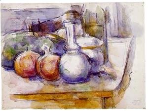 Paul Cezanne - Still Life With Carafe  Sugar Bowl  Bottle  Pommegranates And Watermelon
