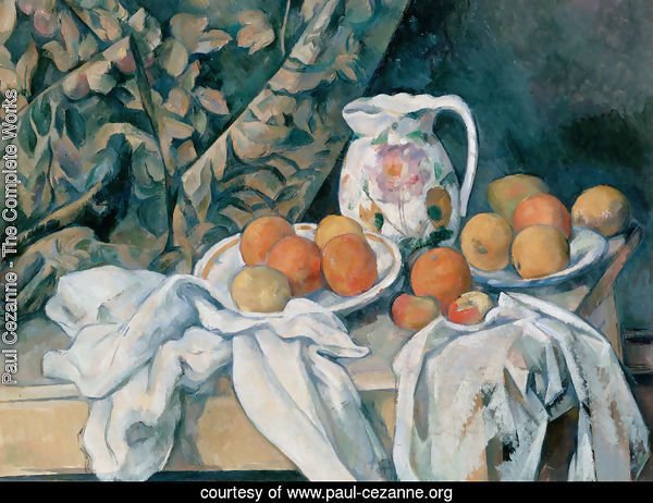 Still Life With Curtain And Flowered Pitcher