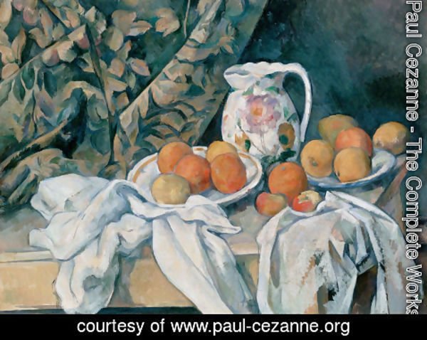 Paul Cezanne - Still Life With Curtain And Flowered Pitcher